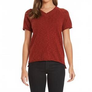 NEW MODODOC short sleeve open v neck sweater in red